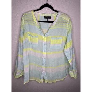 Lane Bryant Shirt Womens 18/20 Pastel Stripe V Neck Long Sleeve Button Plus